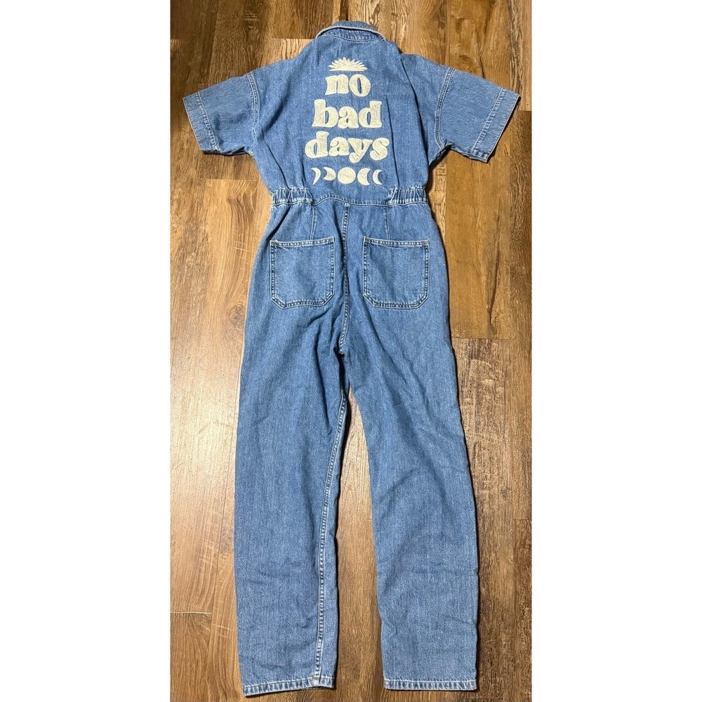 We The Free Free People "No Bad Days" Denim Coverall Jumpsuit Moon Phase Small